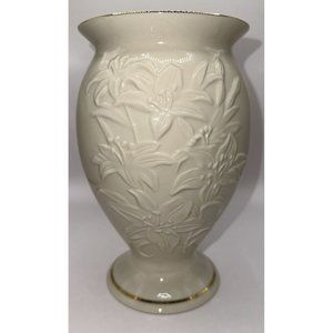 Vintage Lenox Lily Vase embossed 8”L  Ivory Gold Trim  Collection